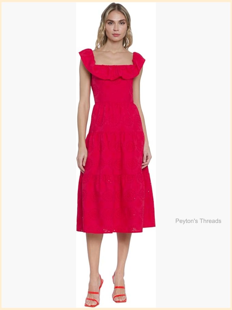 Ruffled Off Shoulder Tiered Midi Dress - Cocktail Wedding Guest